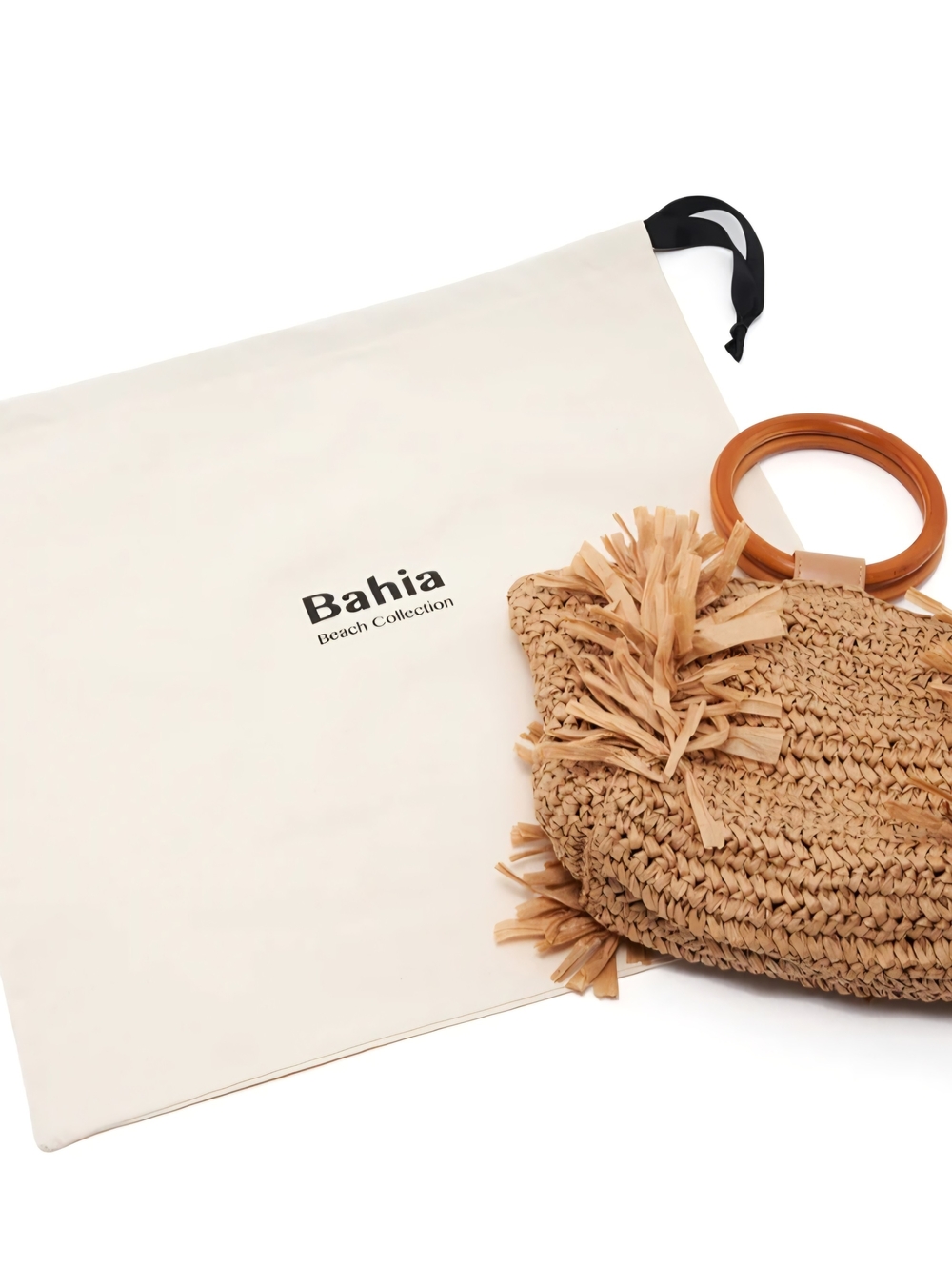 Bahia Tan Woven Mini Bag with Wooden Handles